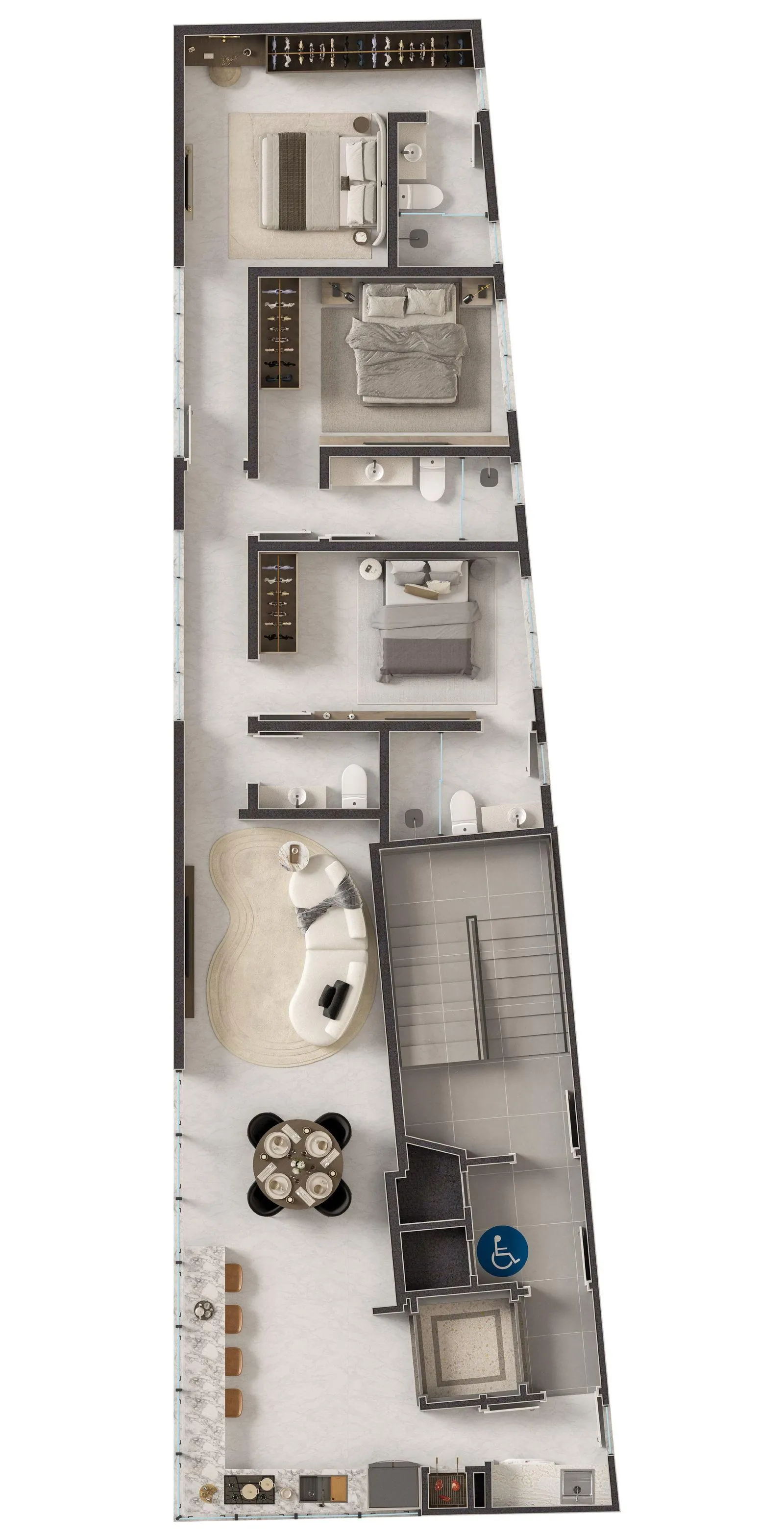 Planta ilustrativa do apartamento de 3 suítes do Algarve Residence